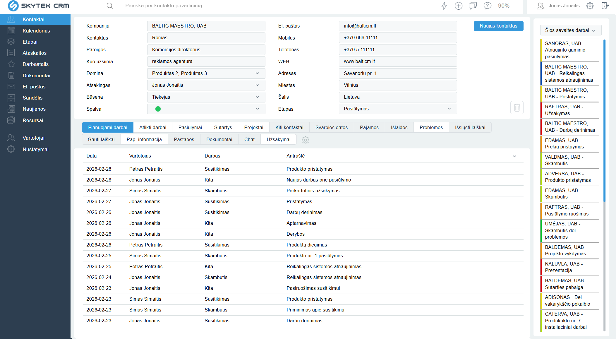Skytex CRM kontaktų sąrašas
