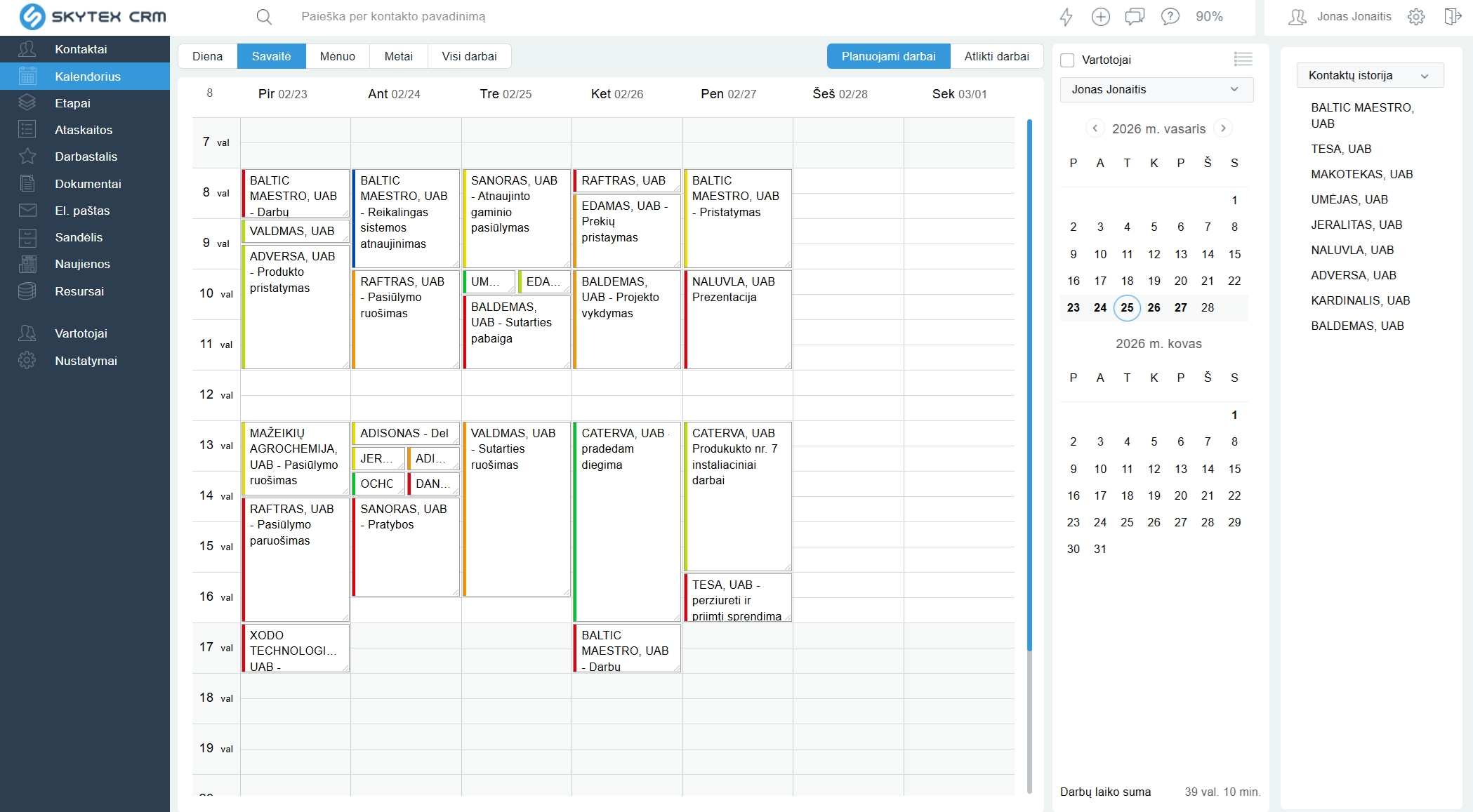 Skytex CRM weekly calendar: all planned work in one view